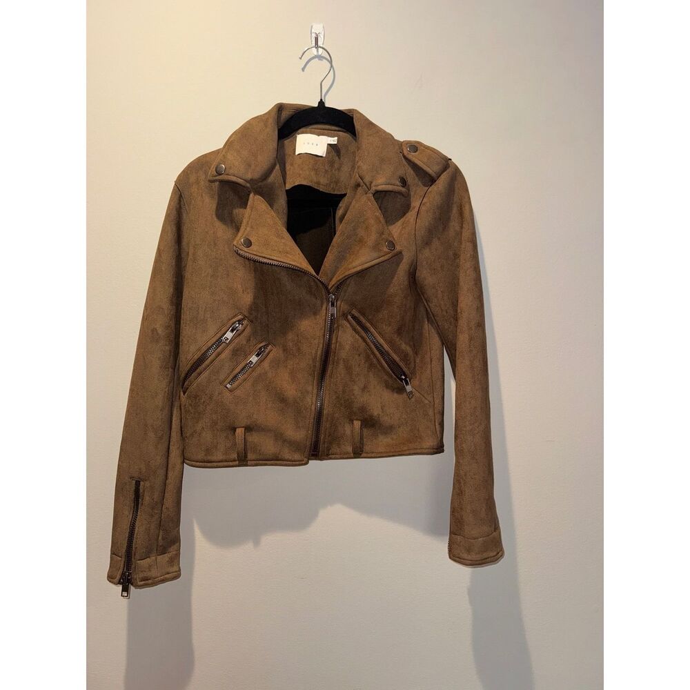 LUSH Womens Jacket Pull on Open front zip Pockets Brown